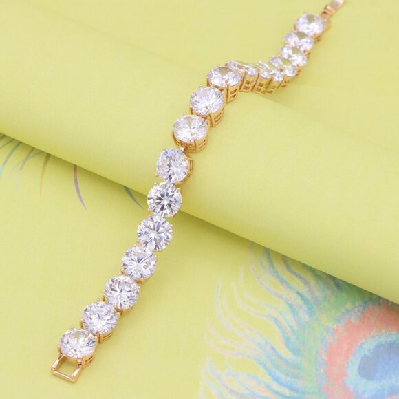 "Rose Gold Plated Brass Bracelet with Large Sparkling Round Stones, XPBL0925 - Picture 6 of 12